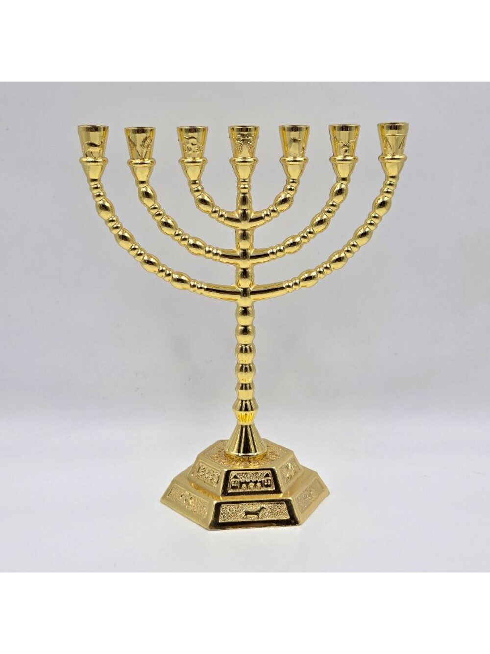 7 Taper Holy Land Symbols of the 12 Tribes of Israel Menorah Hexagonal Base - Picture 1 of 16